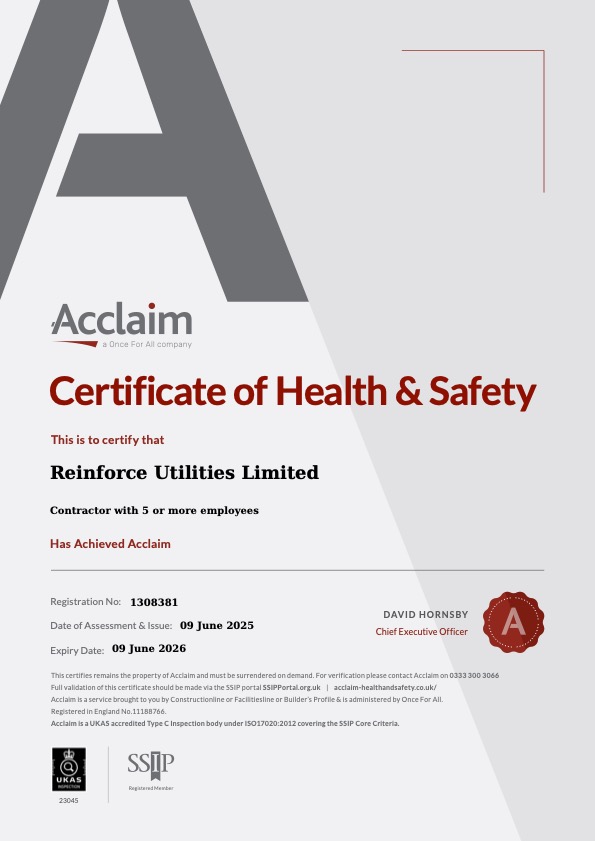 Acclaim Certificate of Health & Safety